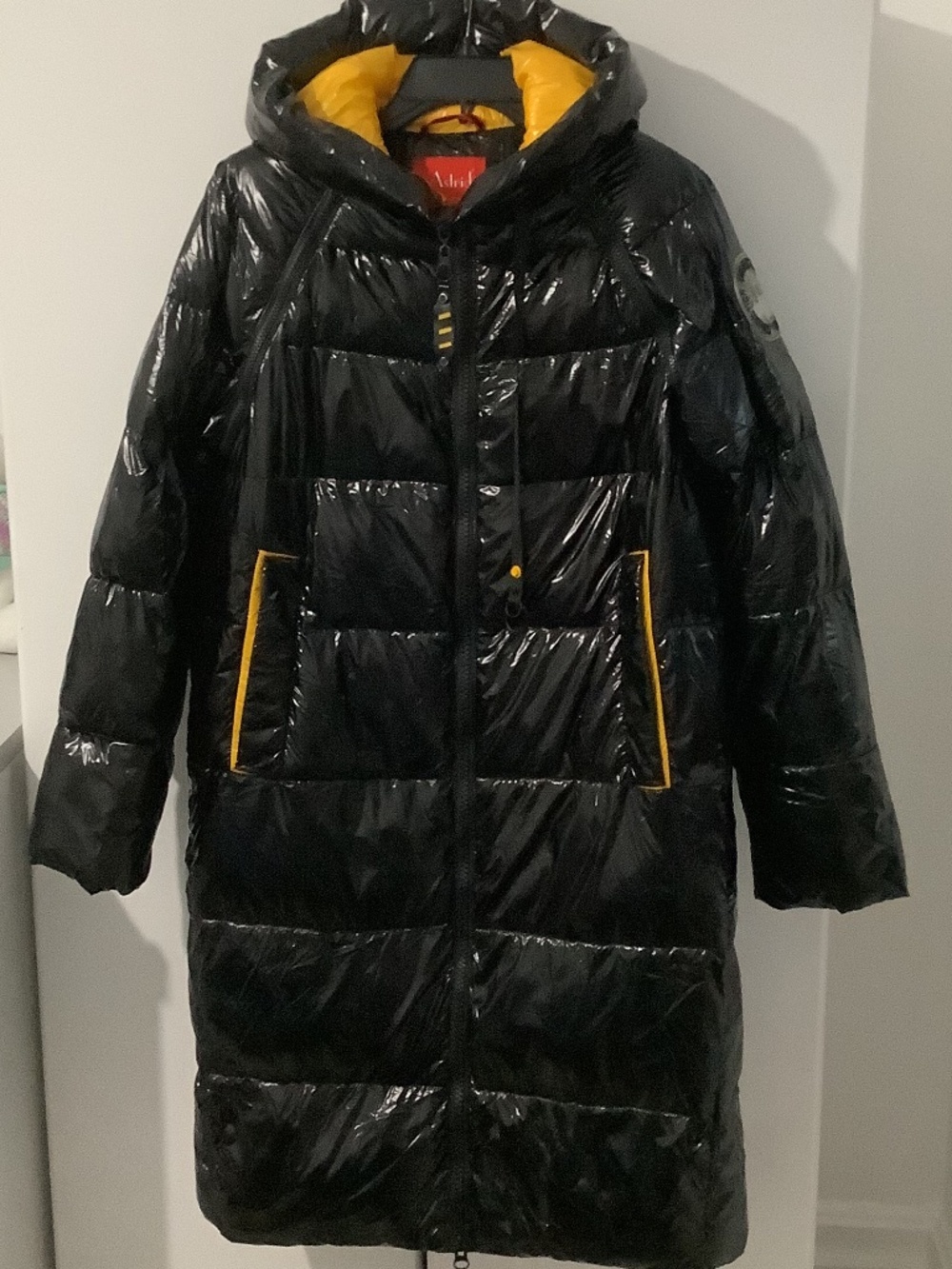 Astrid Women Winter Coat, Puffer,  Size L (Eur 44), Black and Yellow